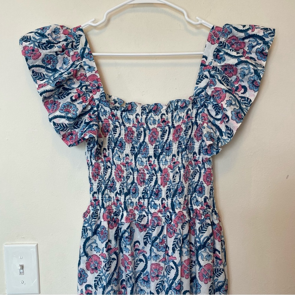 ANNA CATE Giselle Floral Block Print Ruffle Smocked Maxi Dress Blue/Pink Small - Picture 5 of 13